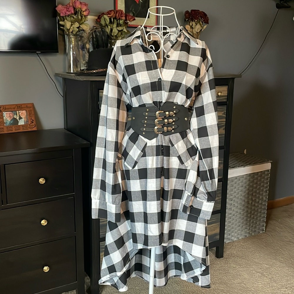 NWT Black & white checkered shirt dress